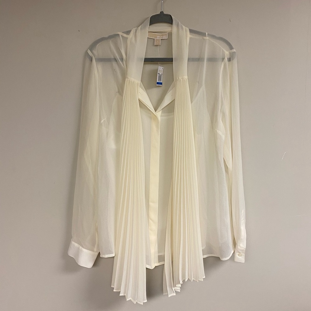 Michael Michael Kors Sheer Shirt Cream Top - Picture 4 of 7